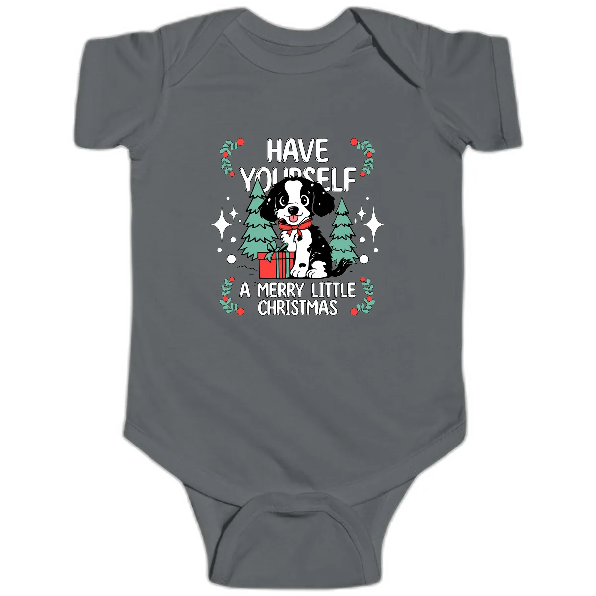 Have Yourself A Merry Little Christmas Dog Baby Onesie in Charcoal