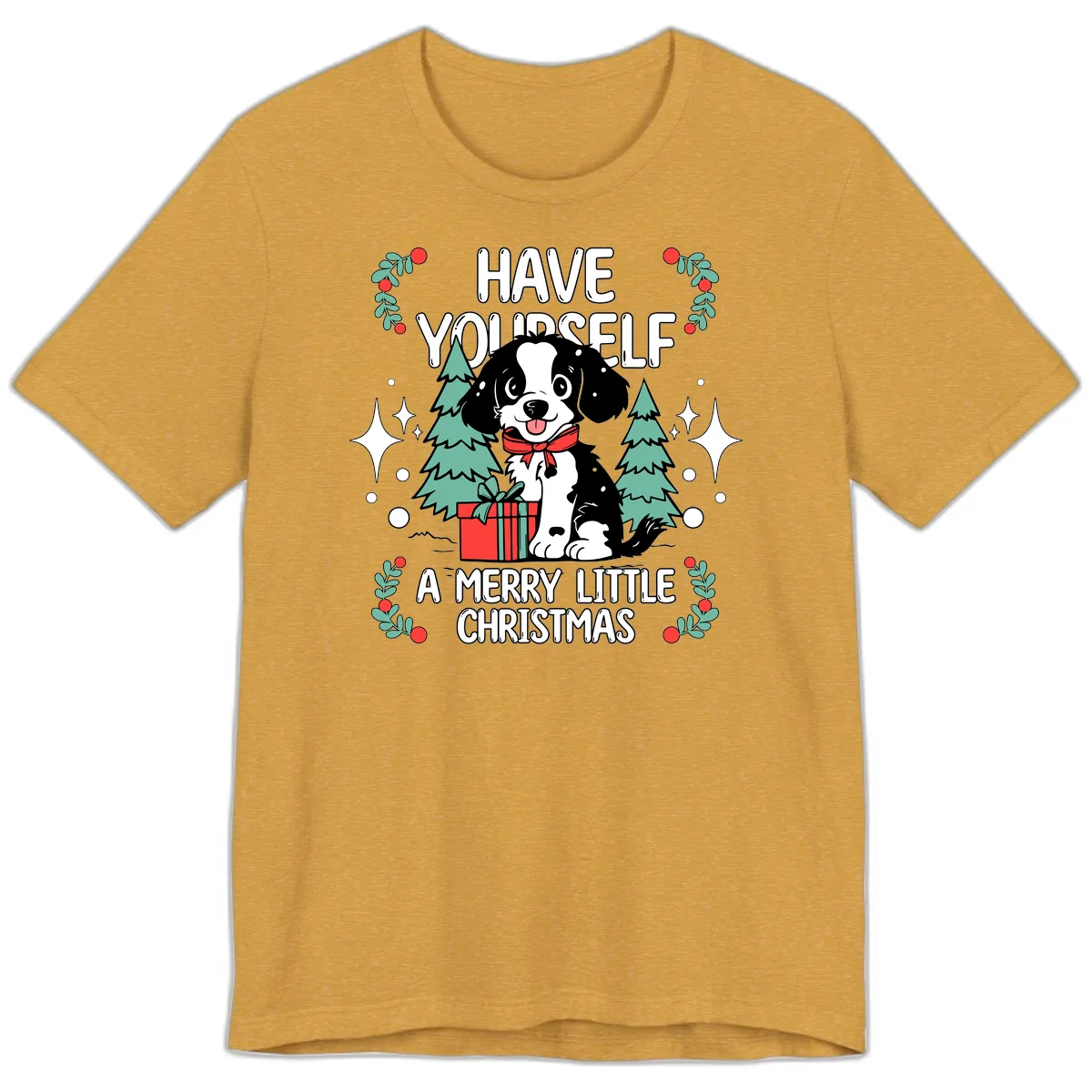 Have Yourself A Merry Little Christmas Dog Premium T-Shirt in Heather Mustard