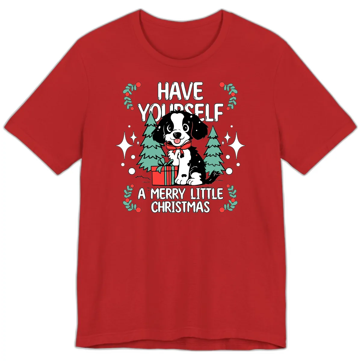 Have Yourself A Merry Little Christmas Dog Premium T-Shirt in Red