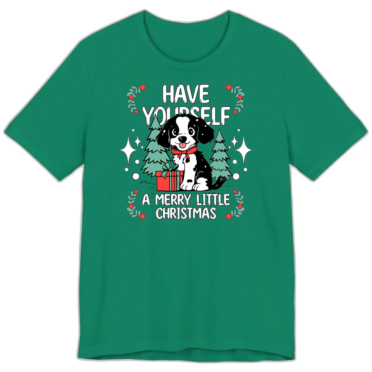 Have Yourself A Merry Little Christmas Dog Premium T-Shirt in Kelly