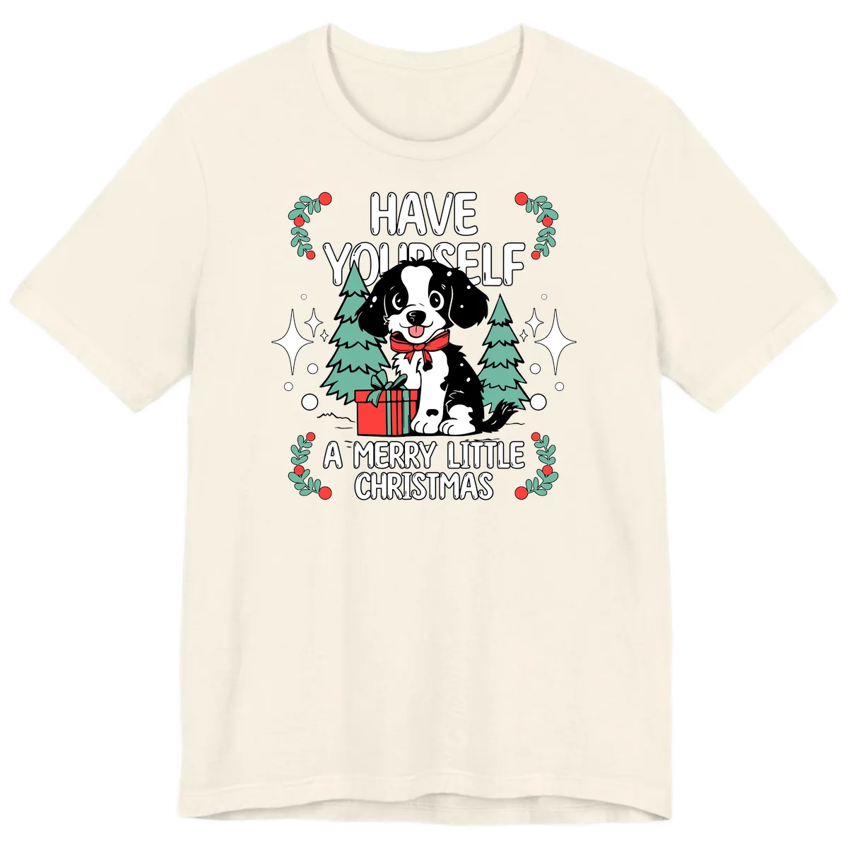 Have Yourself A Merry Little Christmas Dog Premium T-Shirt in Natural