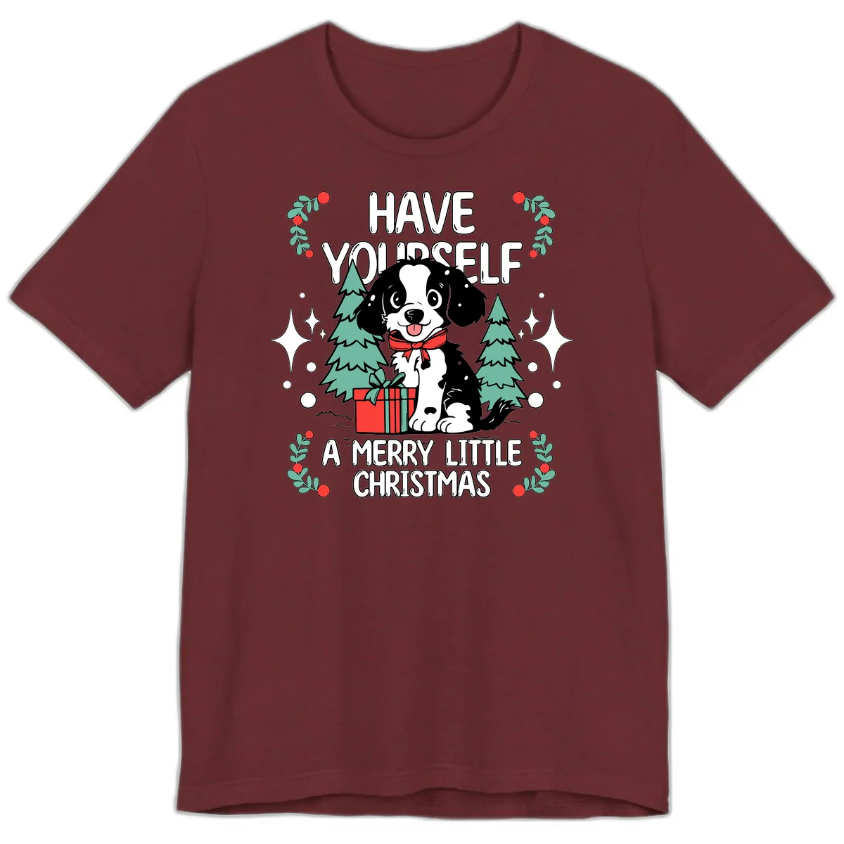 Have Yourself A Merry Little Christmas Dog Premium T-Shirt in Heather Cardinal