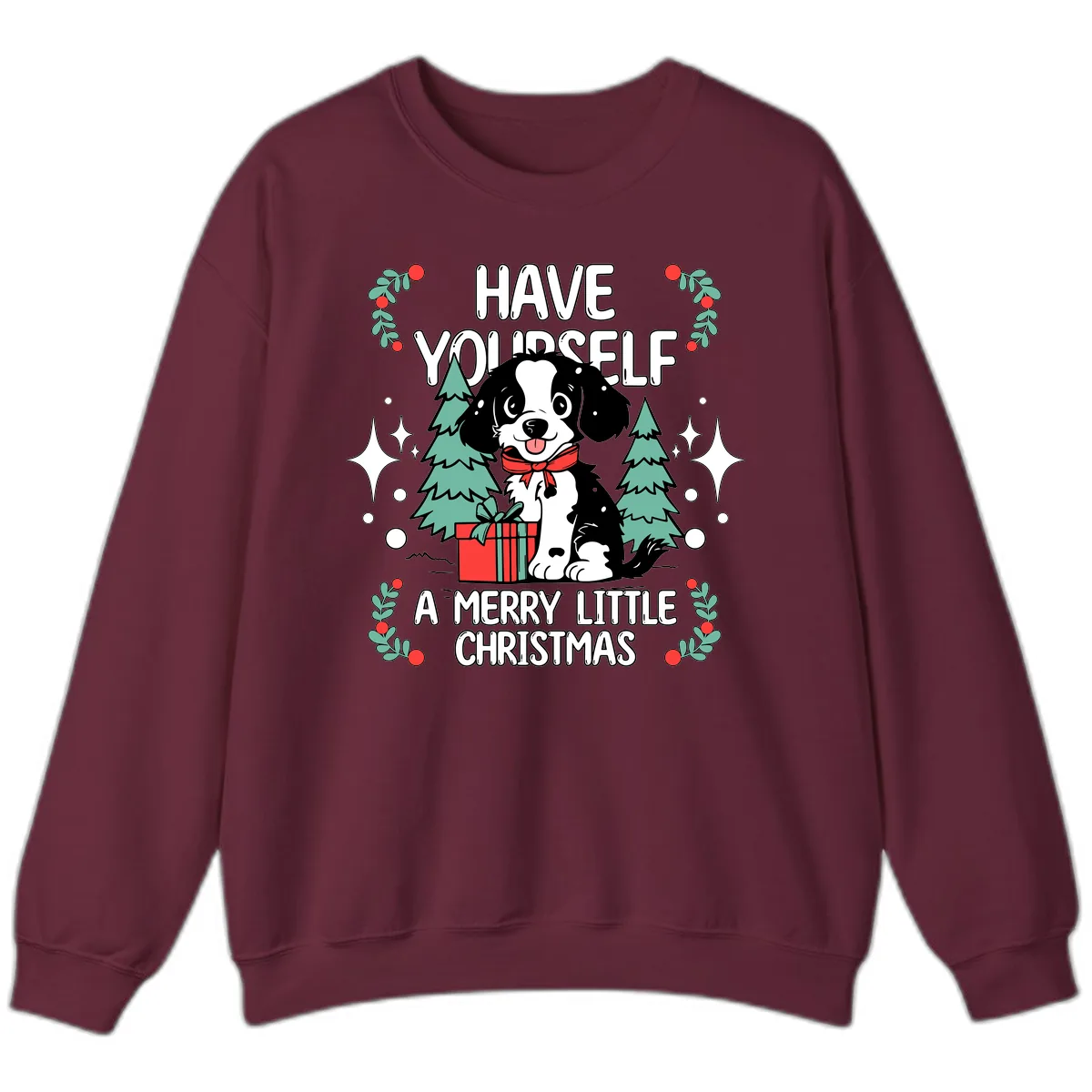 Have Yourself A Merry Little Christmas Dog Sweatshirt in Maroon