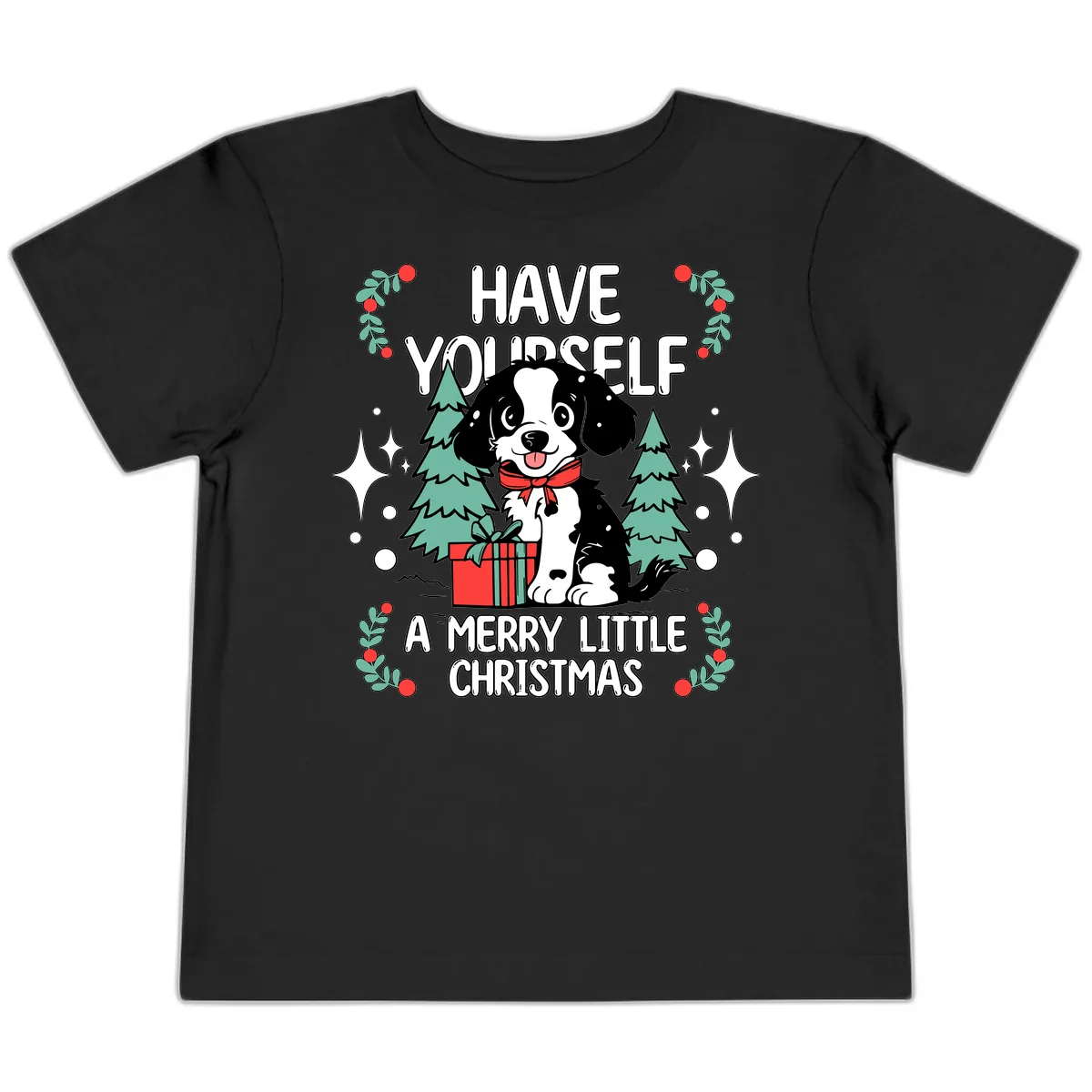 Have Yourself A Merry Little Christmas Dog Toddler T-Shirt in Black