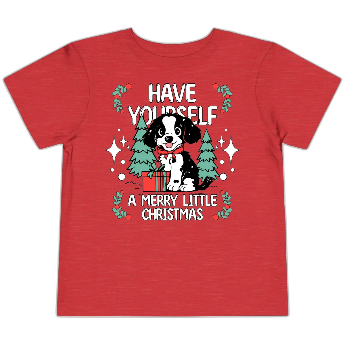 Have Yourself A Merry Little Christmas Dog Toddler T-Shirt in Heather Red