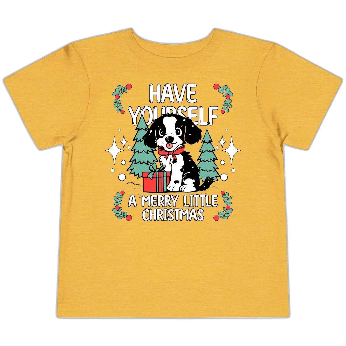 Have Yourself A Merry Little Christmas Dog Toddler T-Shirt in Heather Yellow Gold