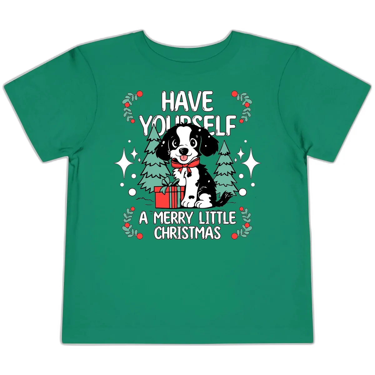 Have Yourself A Merry Little Christmas Dog Toddler T-Shirt in Kelly