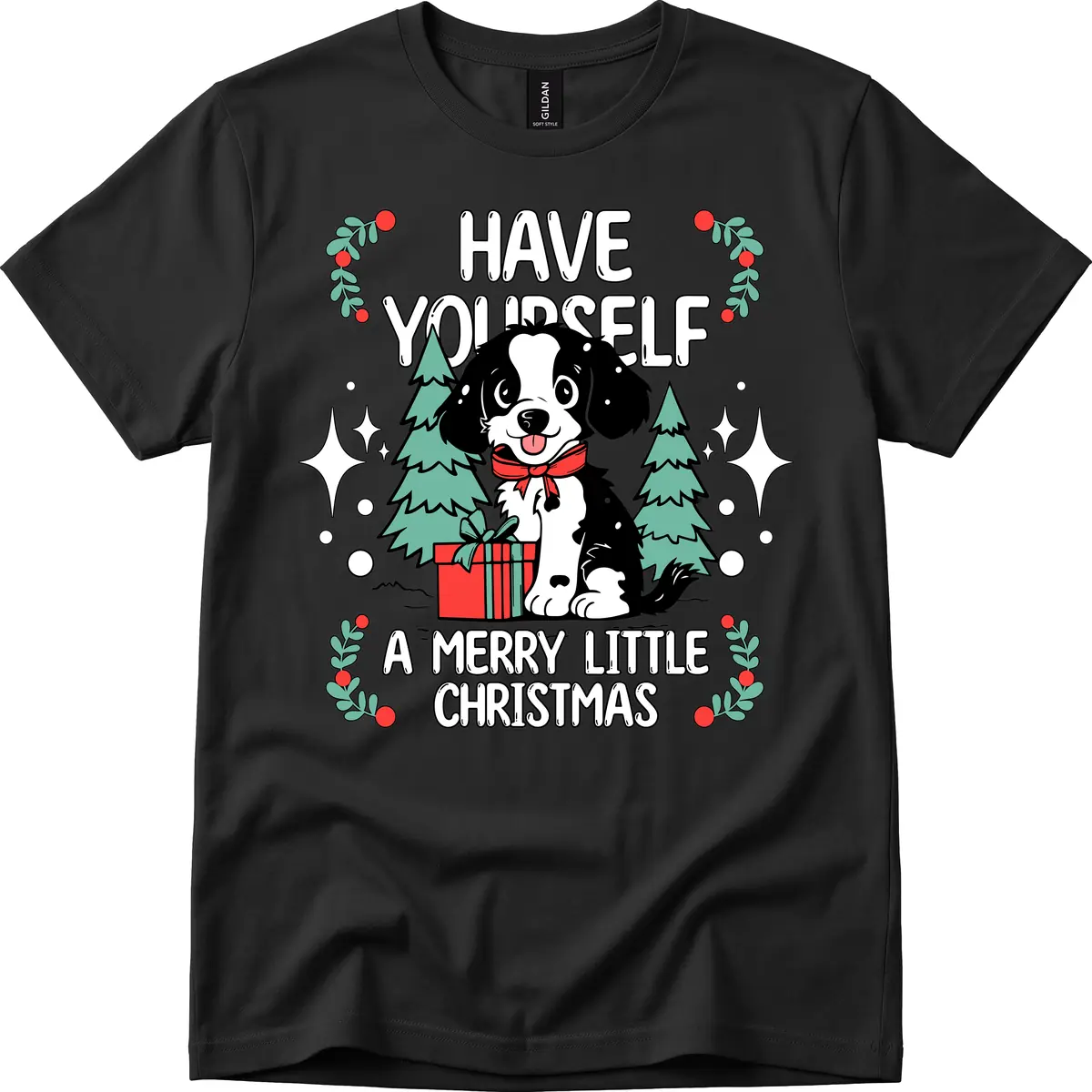 Have Yourself A Merry Little Christmas Dog T-Shirt in Black