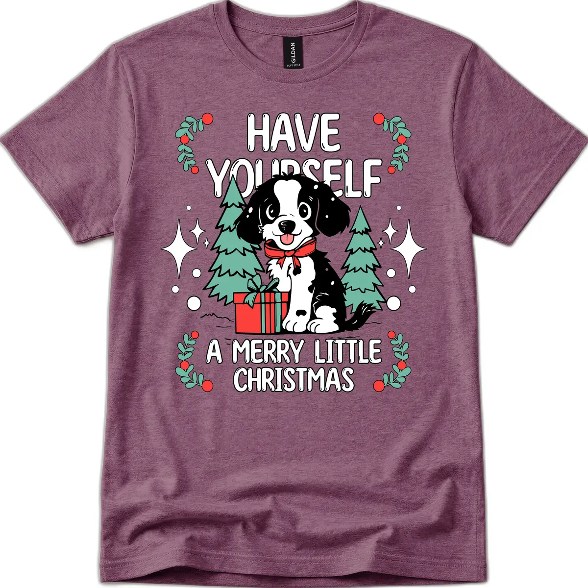 Have Yourself A Merry Little Christmas Dog T-Shirt in Heather Maroon