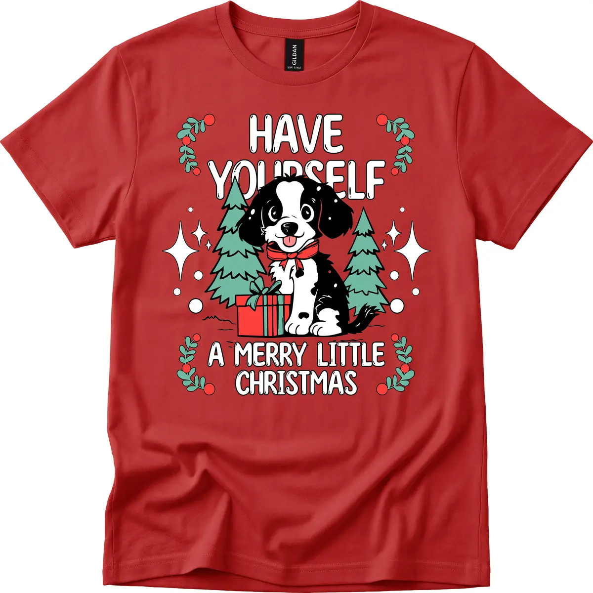 Have Yourself A Merry Little Christmas Dog T-Shirt in Red