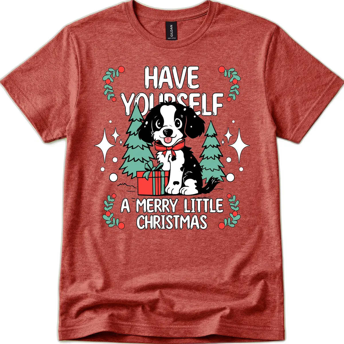 Have Yourself A Merry Little Christmas Dog T-Shirt in Heather Cardinal
