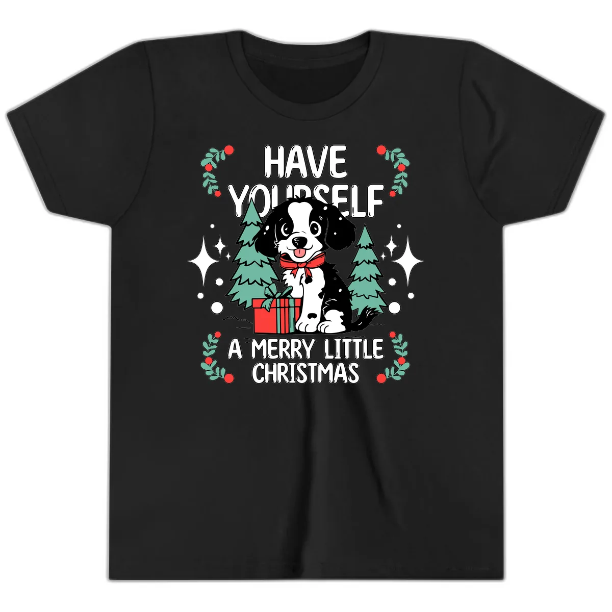 Have Yourself A Merry Little Christmas Dog Youth T-Shirt in Black