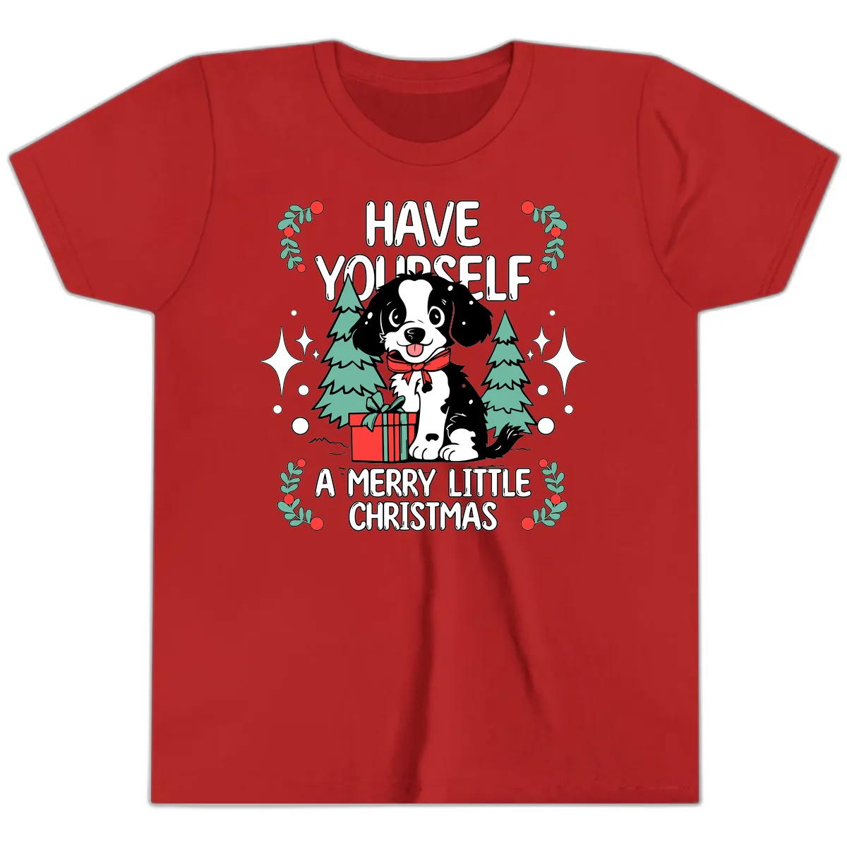 Have Yourself A Merry Little Christmas Dog Youth T-Shirt in Red