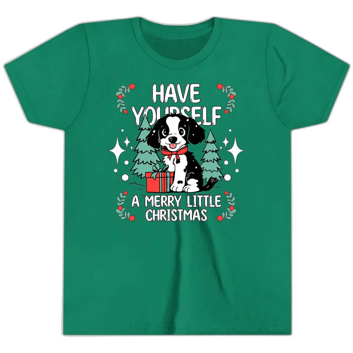 Have Yourself A Merry Little Christmas Dog Youth T-Shirt in Kelly