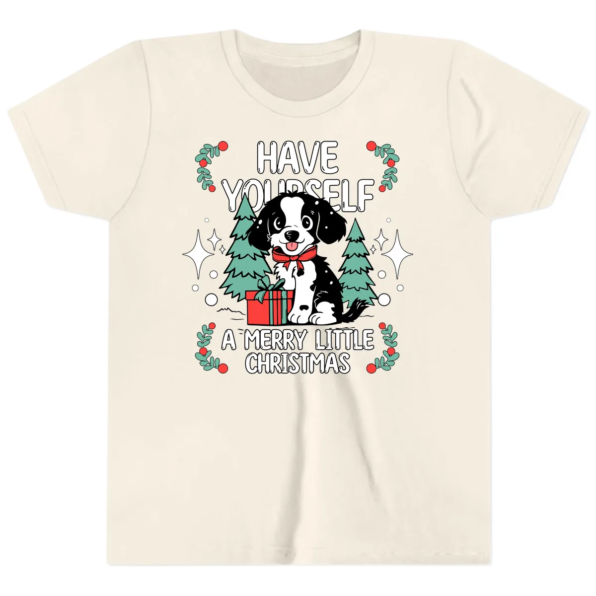 Have Yourself A Merry Little Christmas Dog Youth T-Shirt in Natural