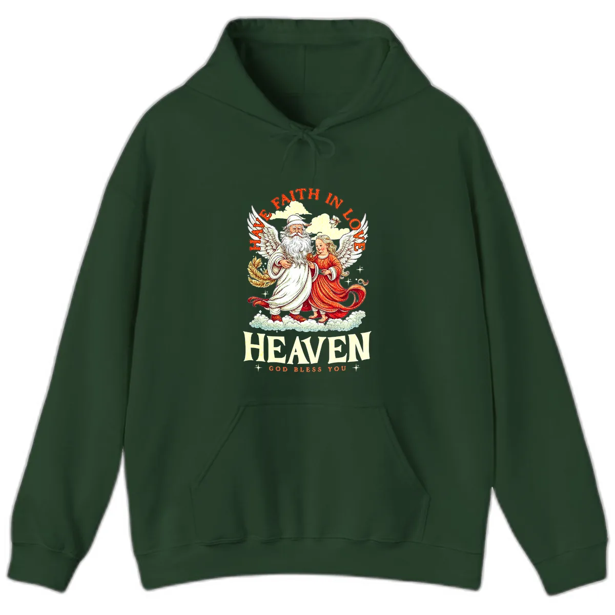 Faith In Love Heaven Santa Angel Hoodie in Forest Green