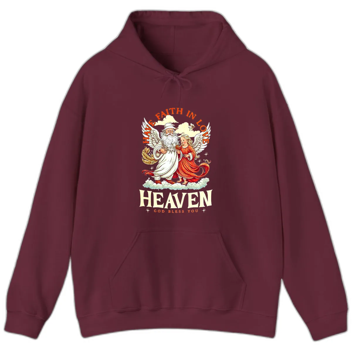 Faith In Love Heaven Santa Angel Hoodie in Maroon