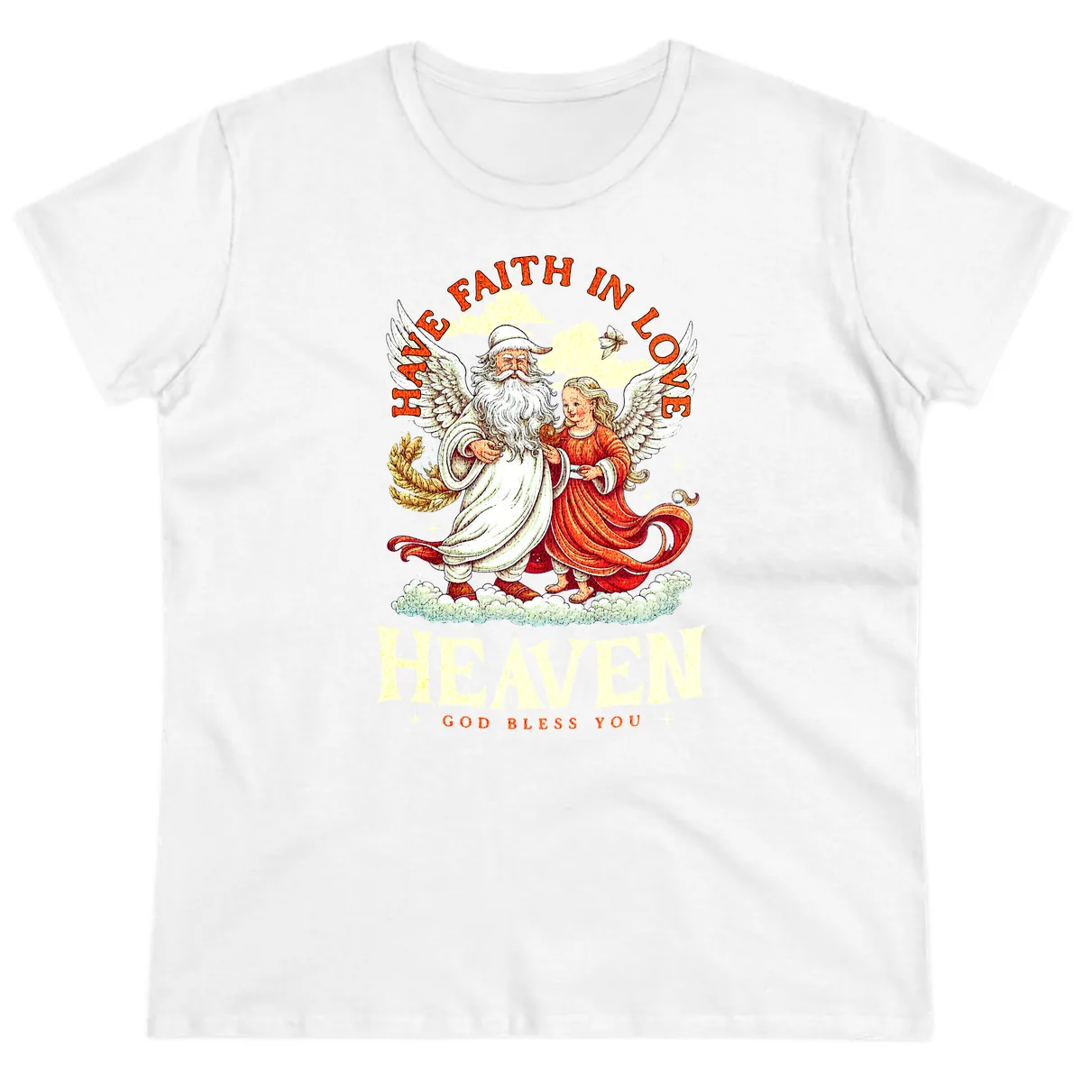 Faith In Love Heaven Santa Angel Ladies Tee in White