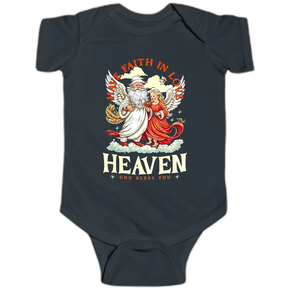 Faith In Love Heaven Santa Angel Baby Onesie in Black