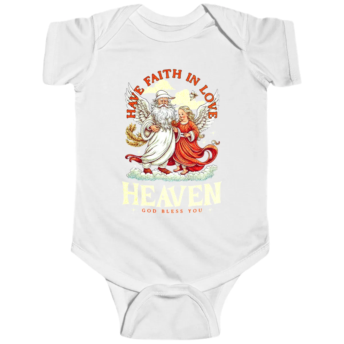 Faith In Love Heaven Santa Angel Baby Onesie in White