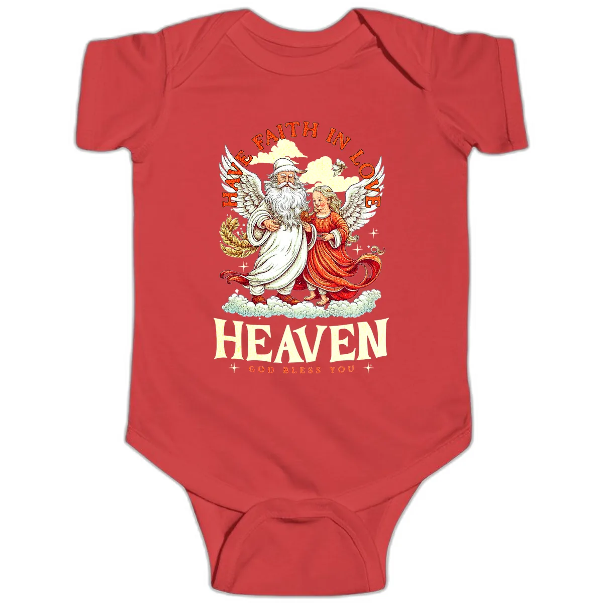 Faith In Love Heaven Santa Angel Baby Onesie in Red