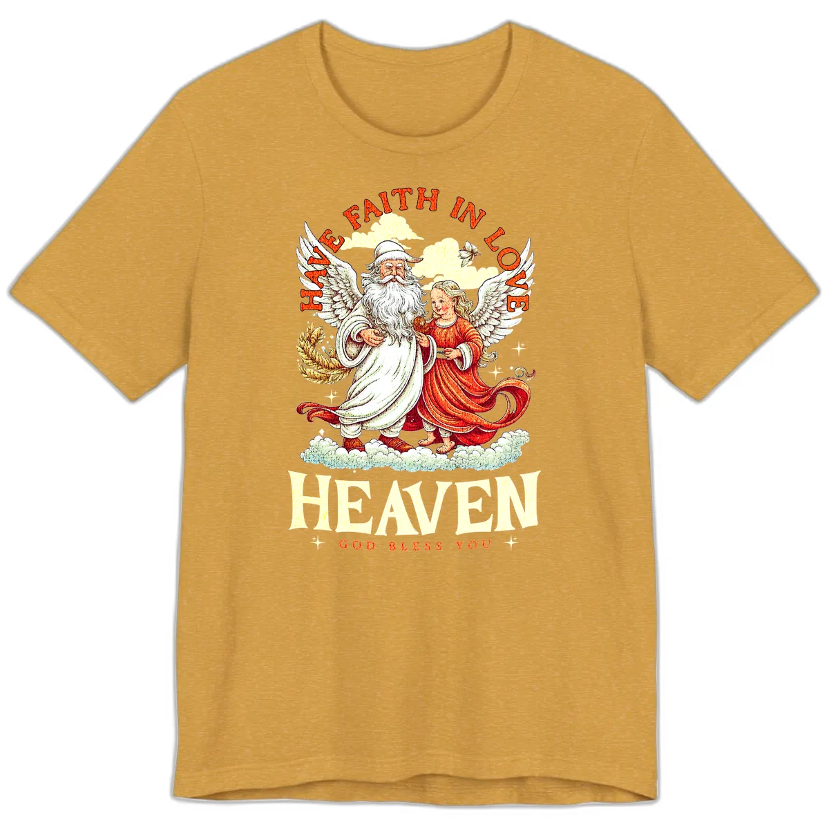 Faith In Love Heaven Santa Angel Premium T-Shirt in Heather Mustard