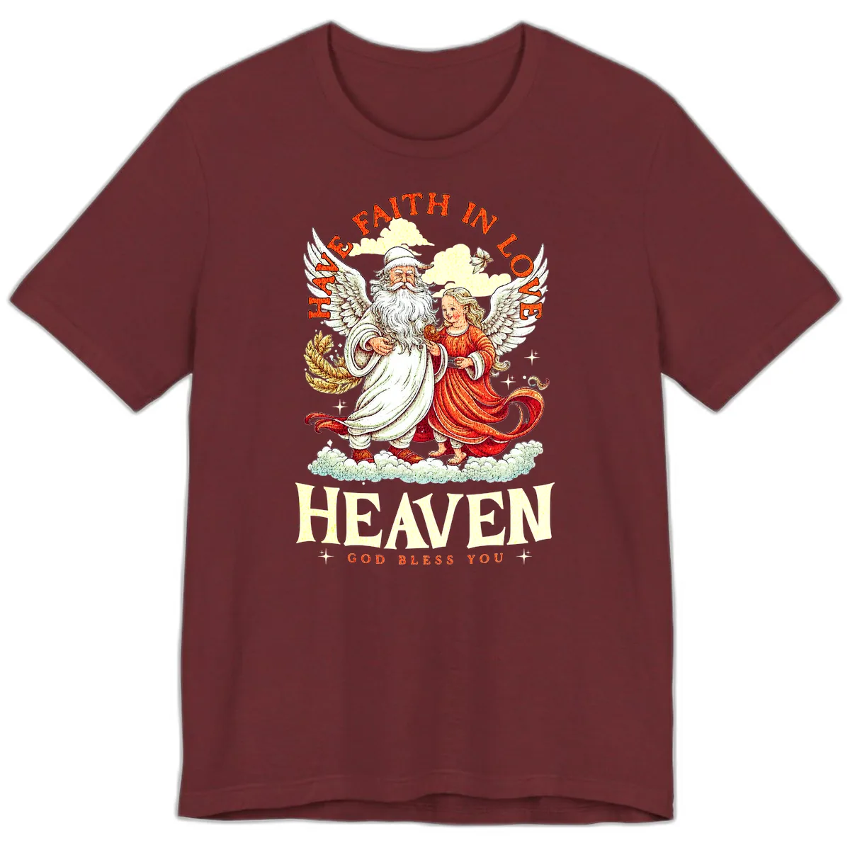 Faith In Love Heaven Santa Angel Premium T-Shirt in Heather Cardinal
