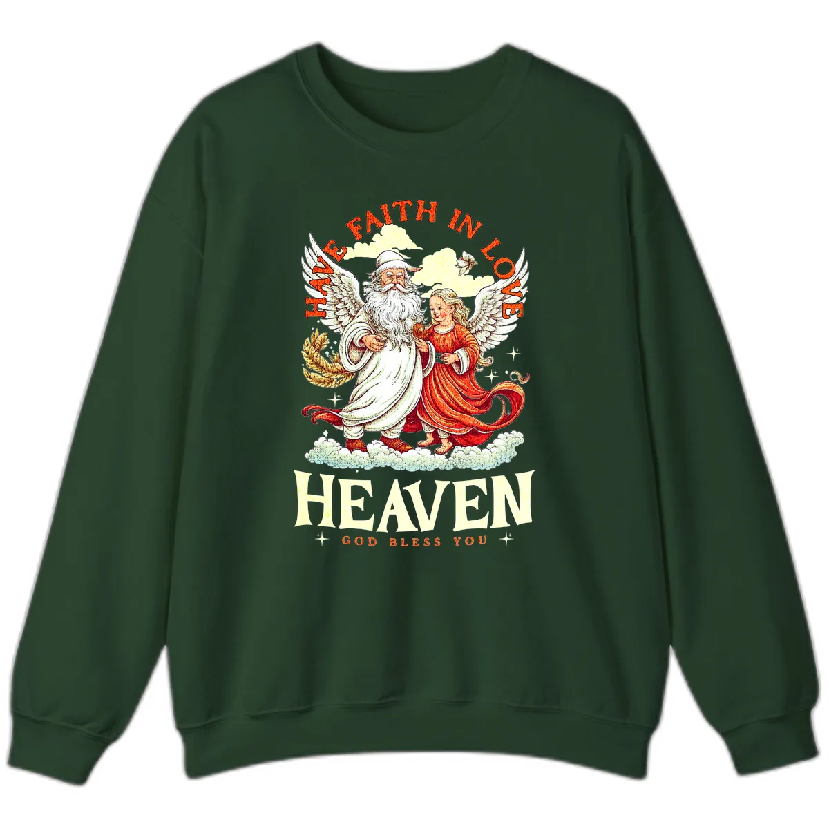 Faith In Love Heaven Santa Angel Sweatshirt in Forest Green