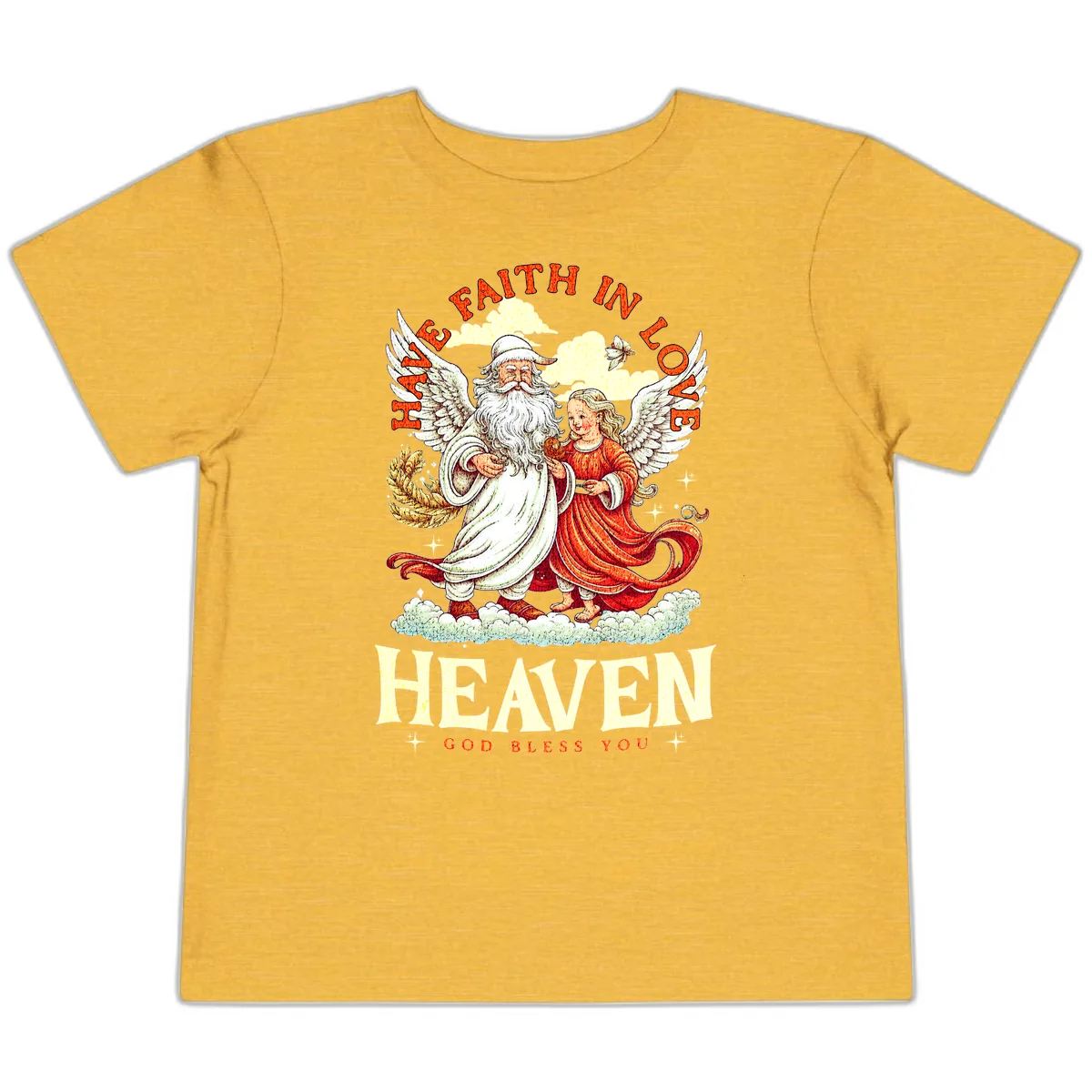 Faith In Love Heaven Santa Angel Toddler T-Shirt in Heather Yellow Gold