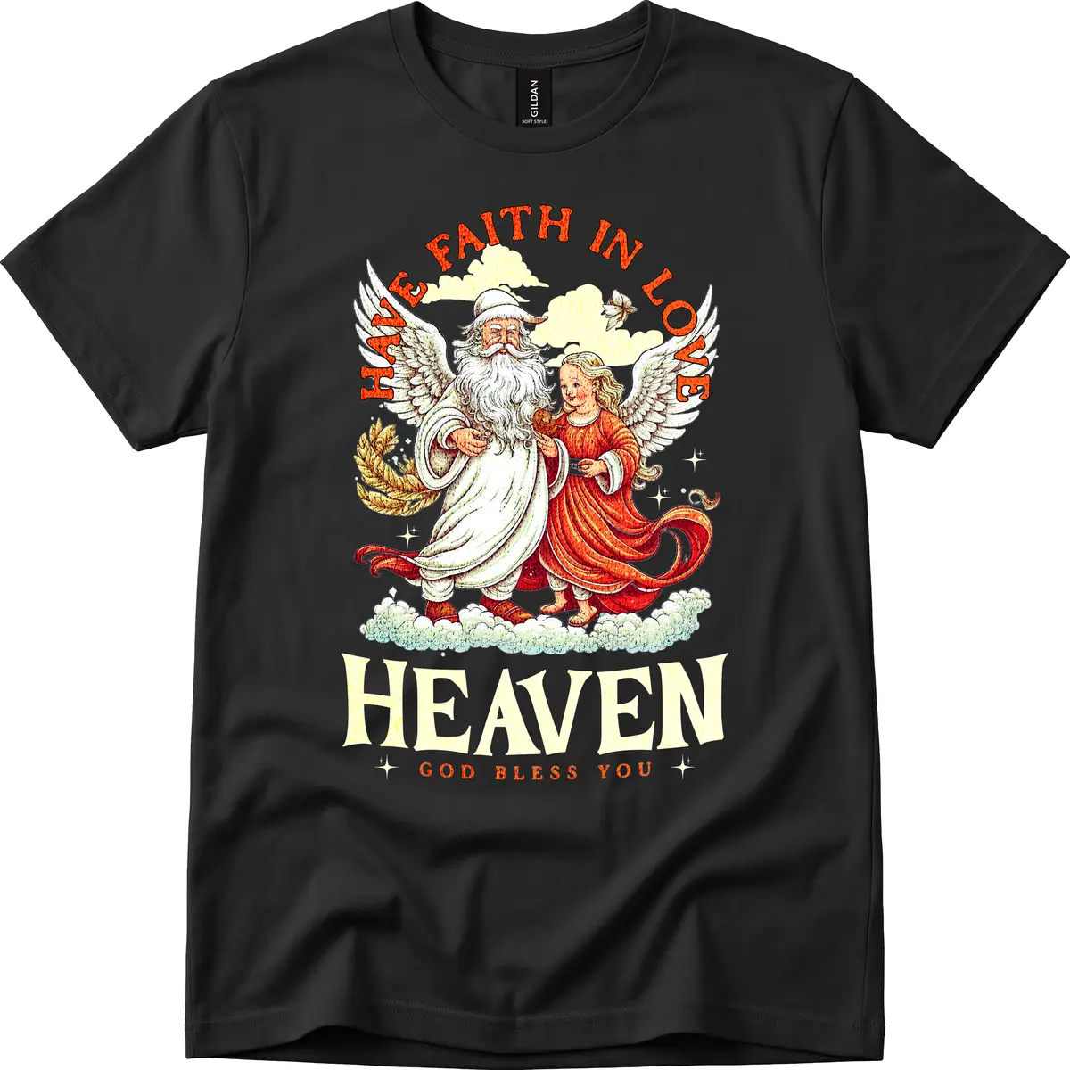 Faith In Love Heaven Santa Angel T-Shirt in Black
