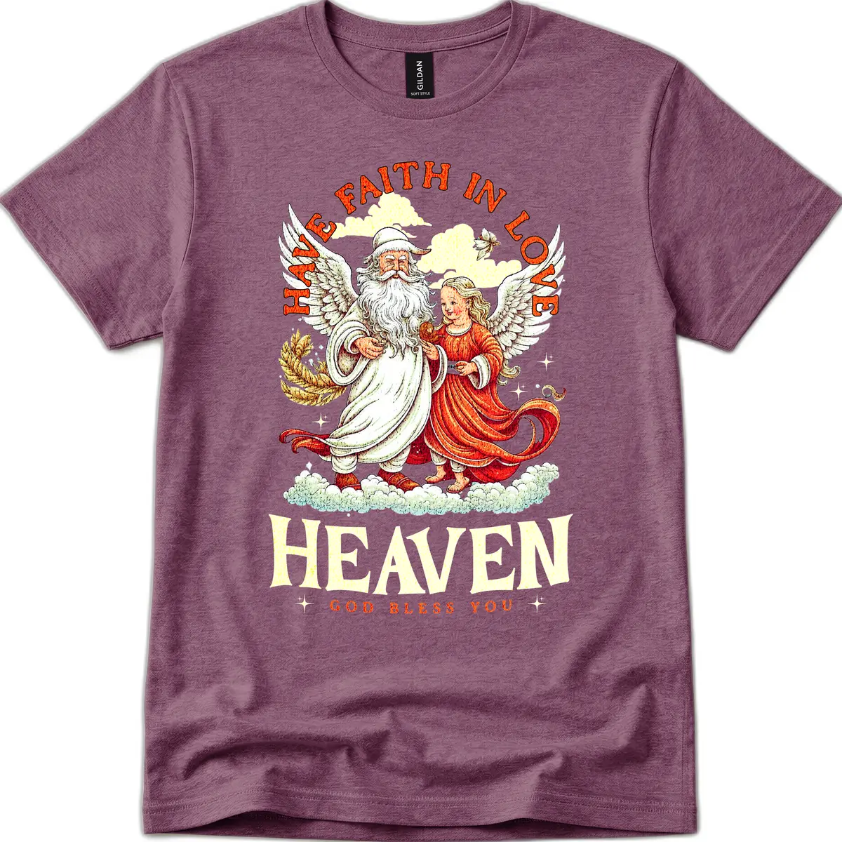 Faith In Love Heaven Santa Angel T-Shirt in Heather Maroon