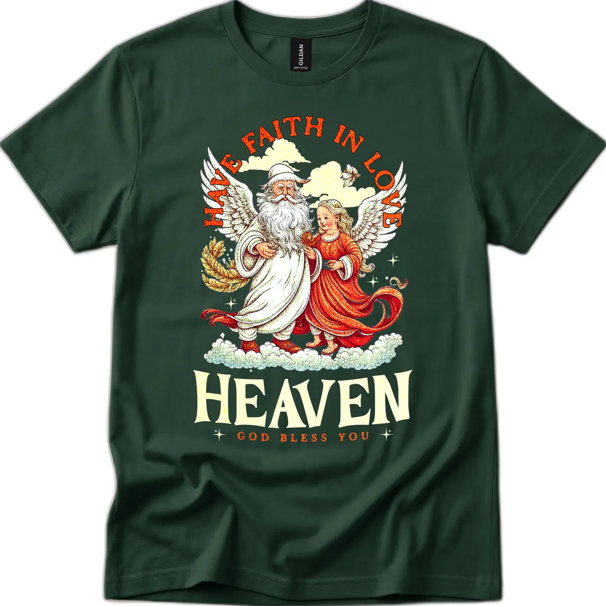 Faith In Love Heaven Santa Angel T-Shirt in Forest Green