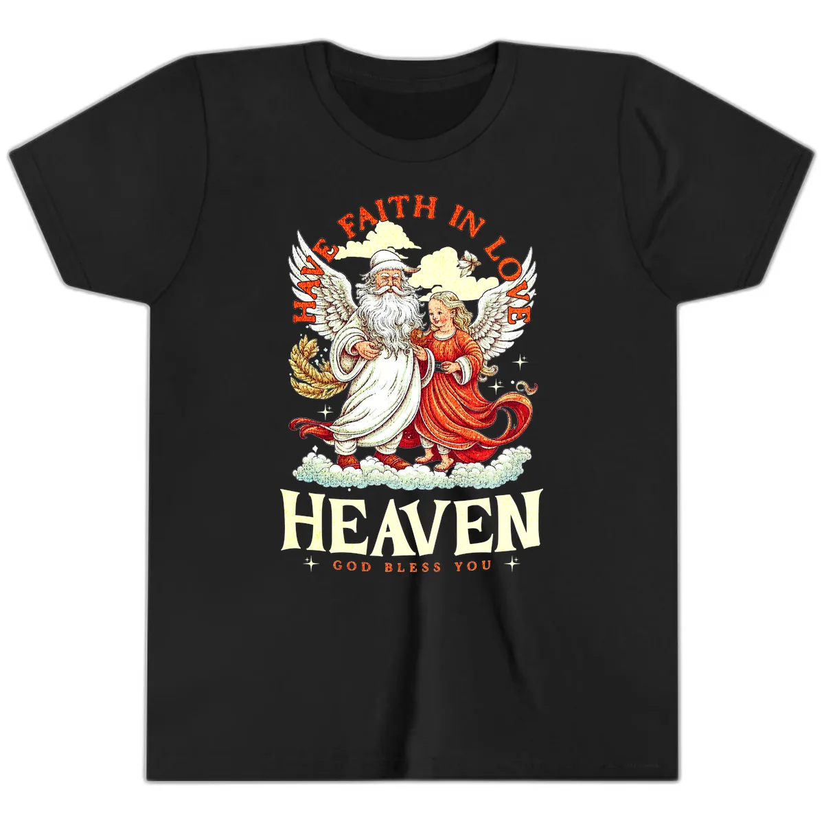 Faith In Love Heaven Santa Angel Youth T-Shirt in Black