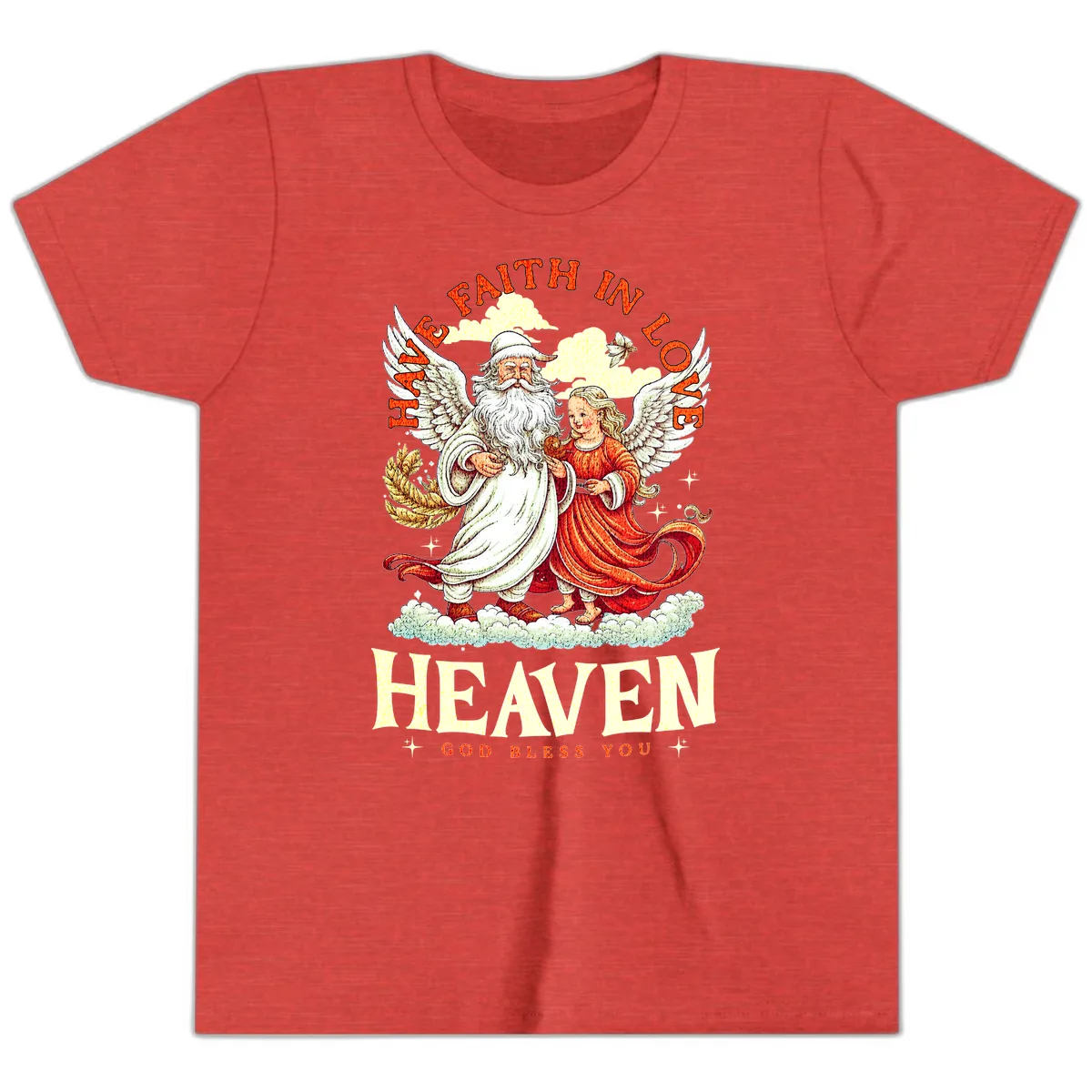 Faith In Love Heaven Santa Angel Youth T-Shirt in Heather Red