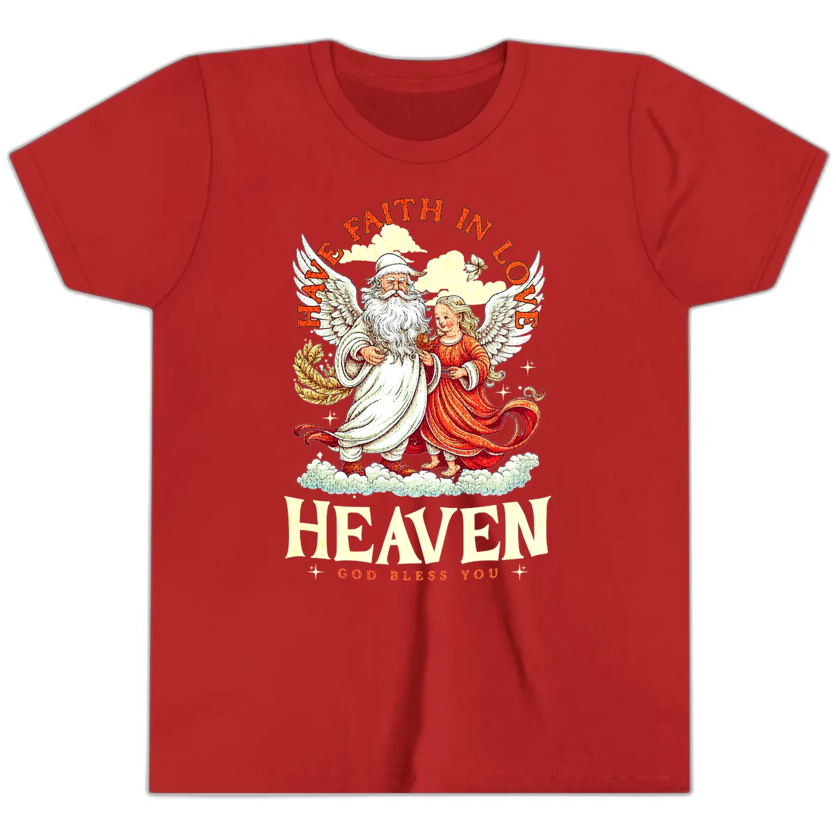 Faith In Love Heaven Santa Angel Youth T-Shirt in Red