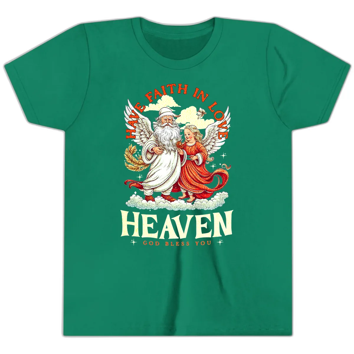 Faith In Love Heaven Santa Angel Youth T-Shirt in Kelly