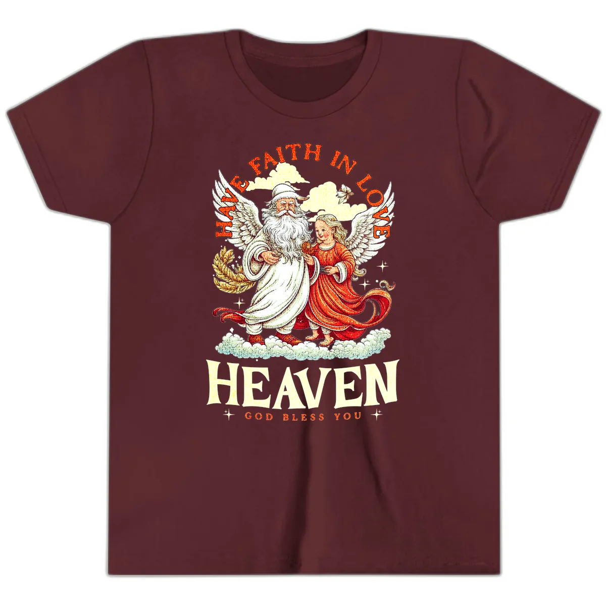 Faith In Love Heaven Santa Angel Youth T-Shirt in Maroon