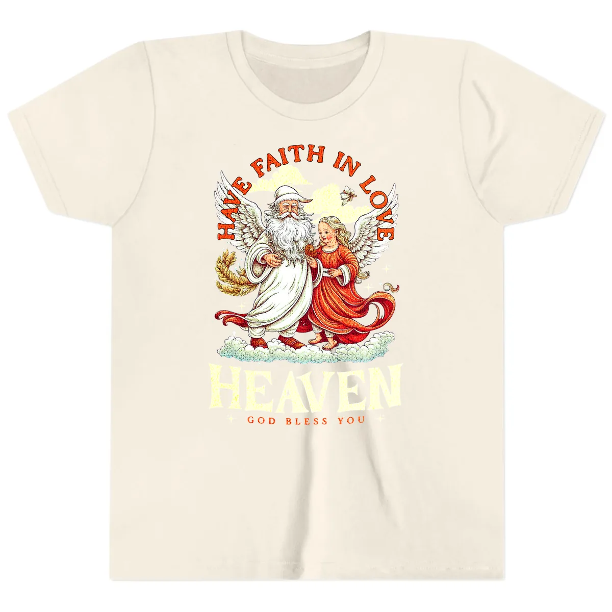Faith In Love Heaven Santa Angel Youth T-Shirt in Natural