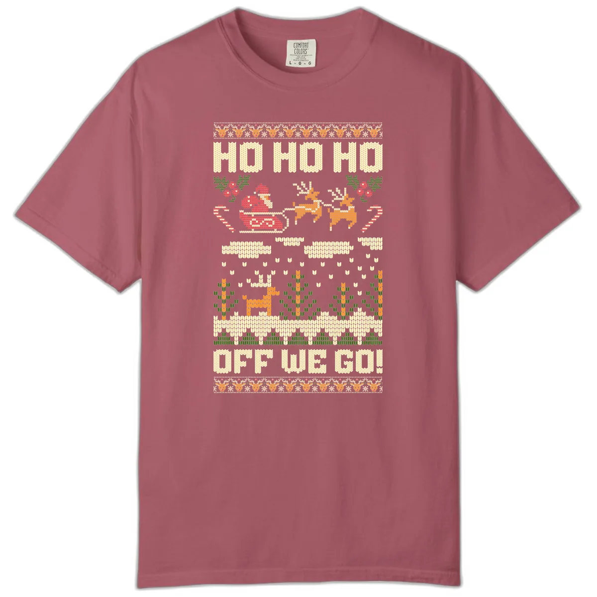 Ho Ho Ho Off We Go Christmas Comfort Color in Crimson