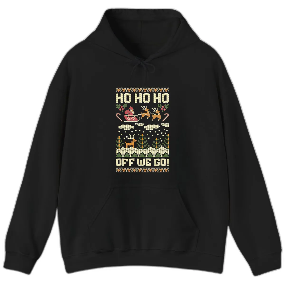 Ho Ho Ho Off We Go Christmas Hoodie in Black