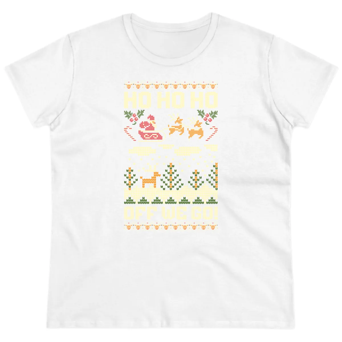 Ho Ho Ho Off We Go Christmas Ladies Tee in White
