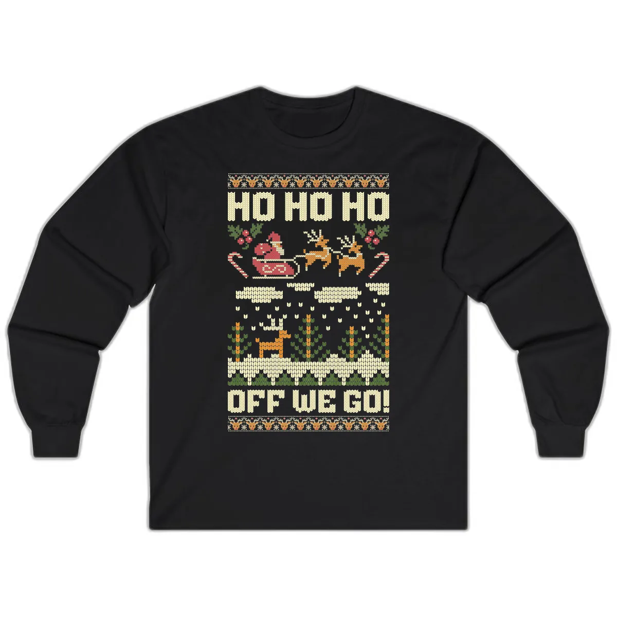 Ho Ho Ho Off We Go Christmas Long Sleeve in Black