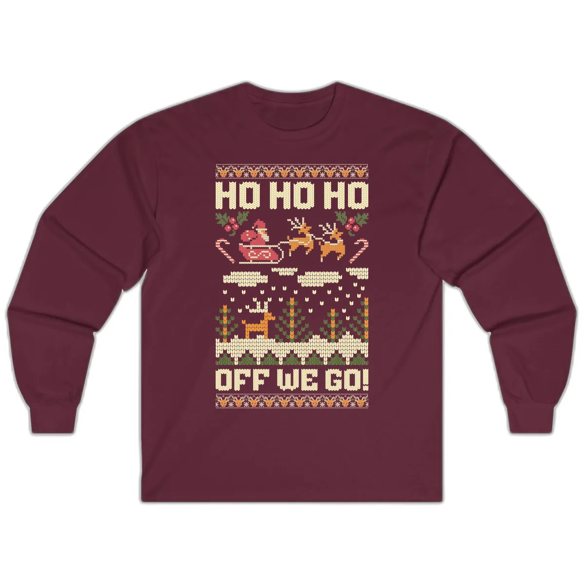 Ho Ho Ho Off We Go Christmas Long Sleeve in Maroon