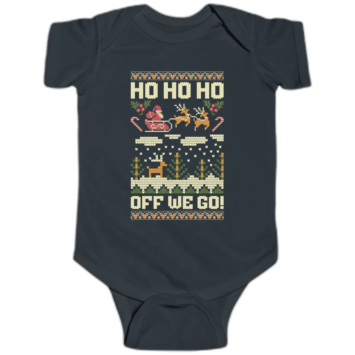 Ho Ho Ho Off We Go Christmas Baby Onesie in Black