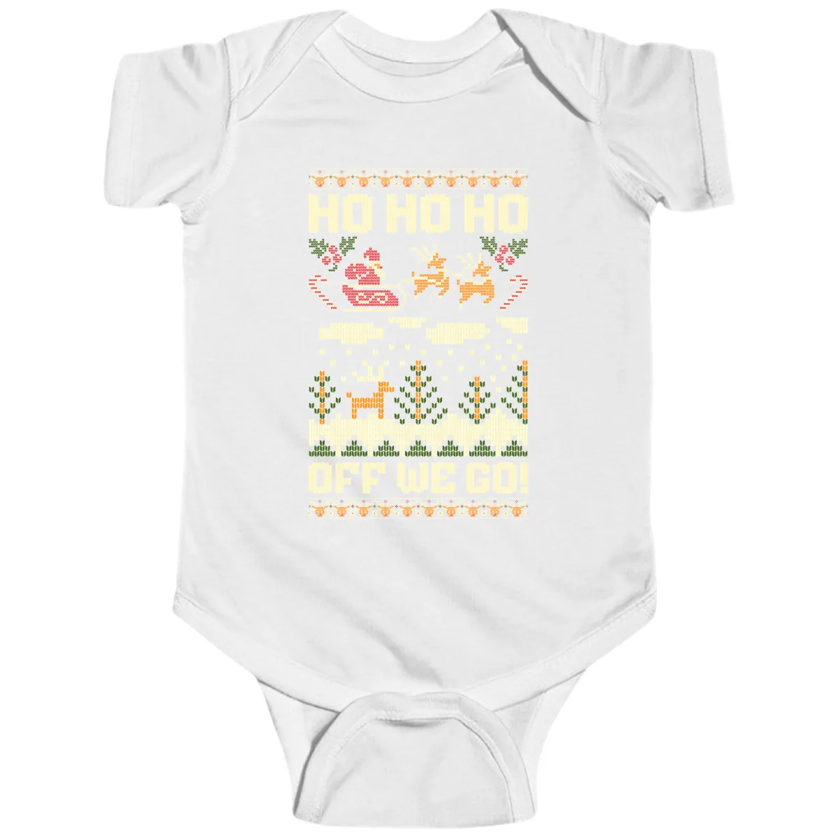 Ho Ho Ho Off We Go Christmas Baby Onesie in White