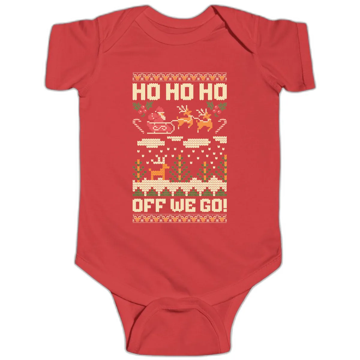 Ho Ho Ho Off We Go Christmas Baby Onesie in Red