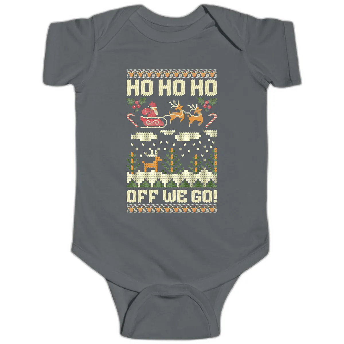 Ho Ho Ho Off We Go Christmas Baby Onesie in Charcoal