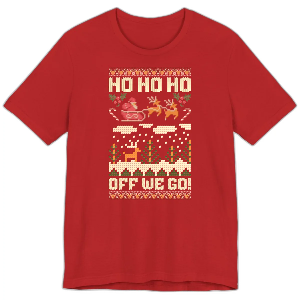 Ho Ho Ho Off We Go Christmas Premium T-Shirt in Red