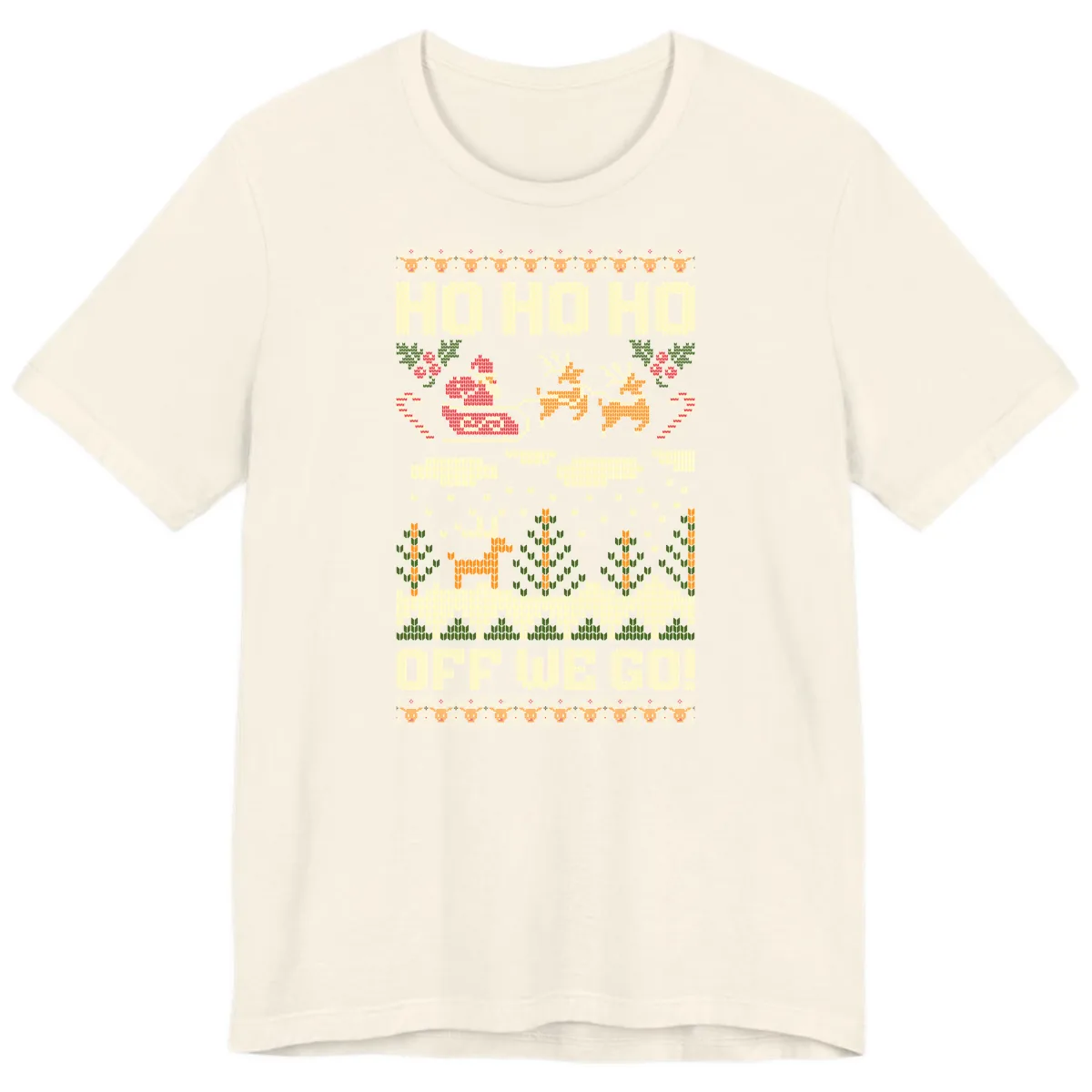 Ho Ho Ho Off We Go Christmas Premium T-Shirt in Natural