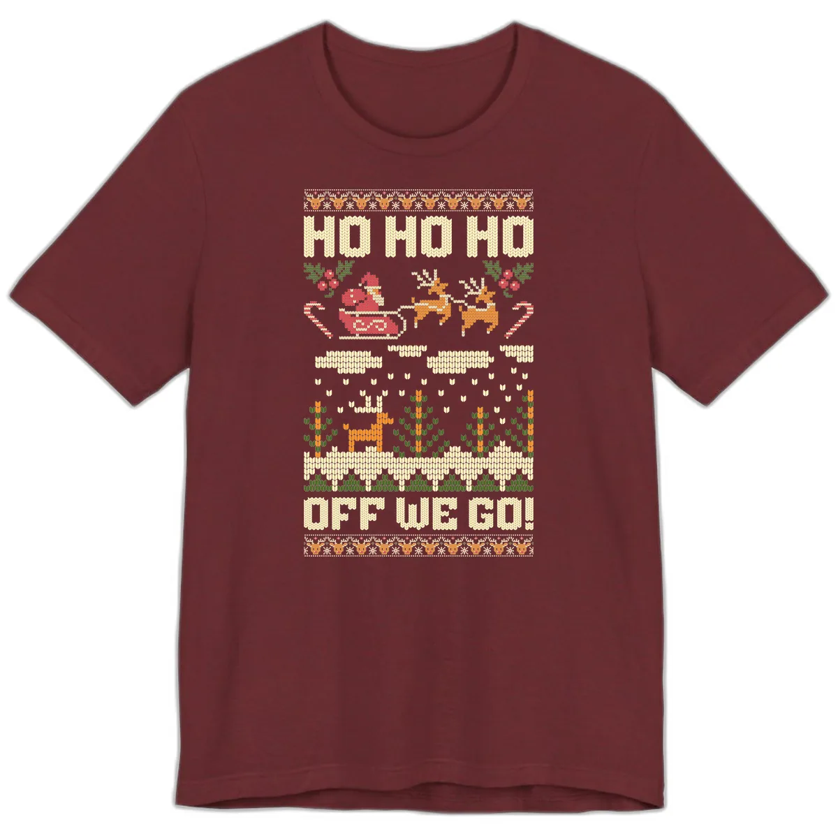 Ho Ho Ho Off We Go Christmas Premium T-Shirt in Heather Cardinal